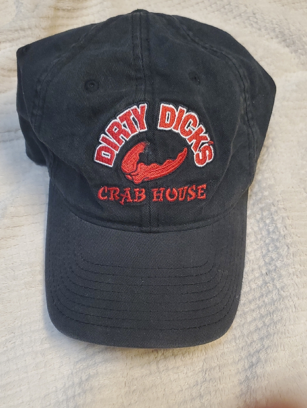 Dirty Dicks Crab House Black Baseball Cap with Red Embroidery